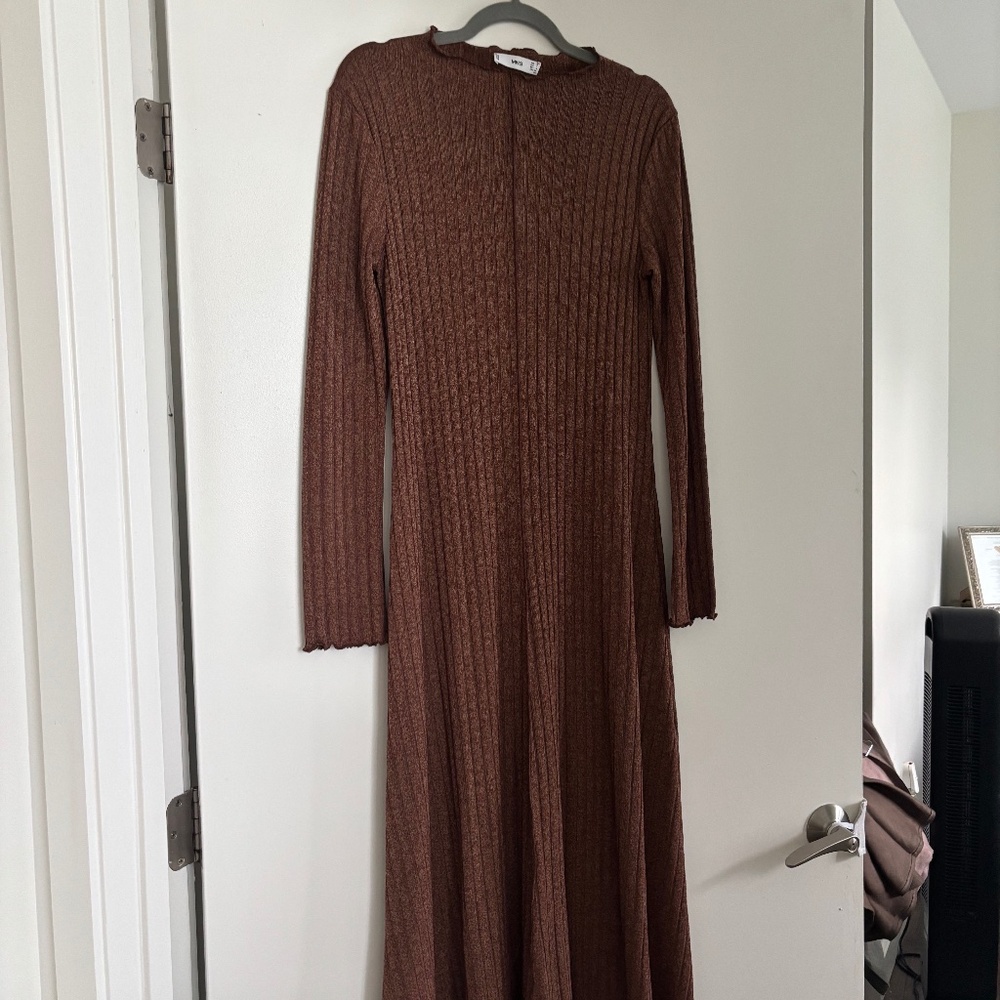 Mango chocolate brown long sleeve dress